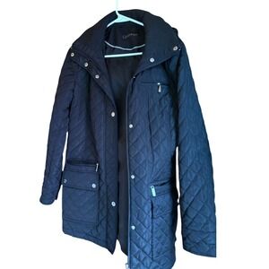 Calvin Klein Black Quilted Jacket W/ Snap Pockets & Zip Accents